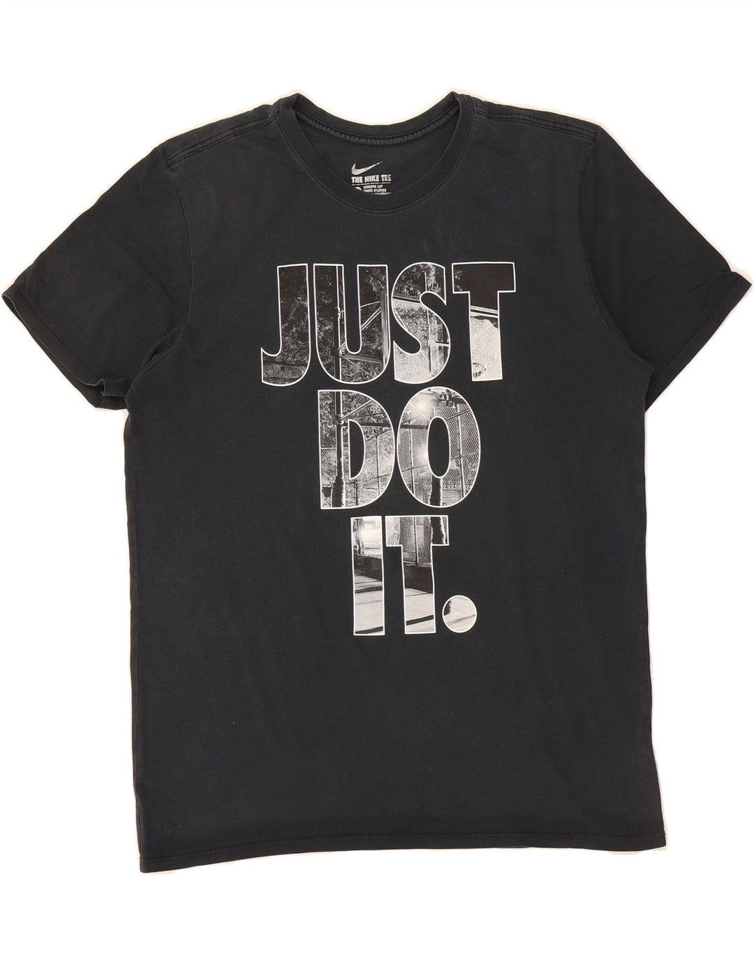 NIKE Mens Athletic Cut Graphic T-Shirt Top Large Navy Blue Vintage Nike and Second-Hand Nike from Messina Hembry 