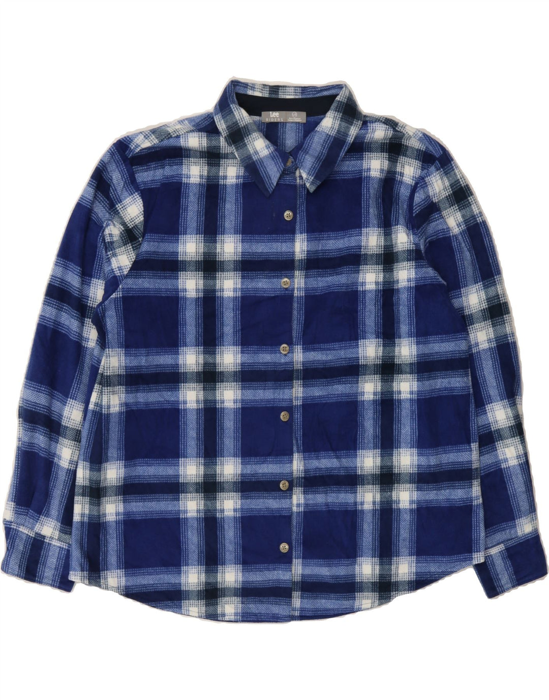 LEE Womens Riders Flannel Shirt UK 16 Large Navy Blue Plaid Polyester Vintage Lee and Second-Hand Lee from Messina Hembry 