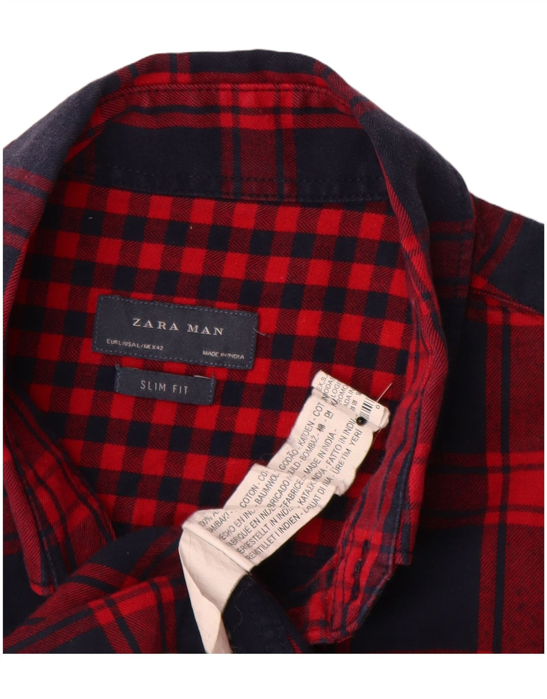 Cămașă de flanel pentru bărbați Zara, slim fit, bumbac cu carouri roșii mari