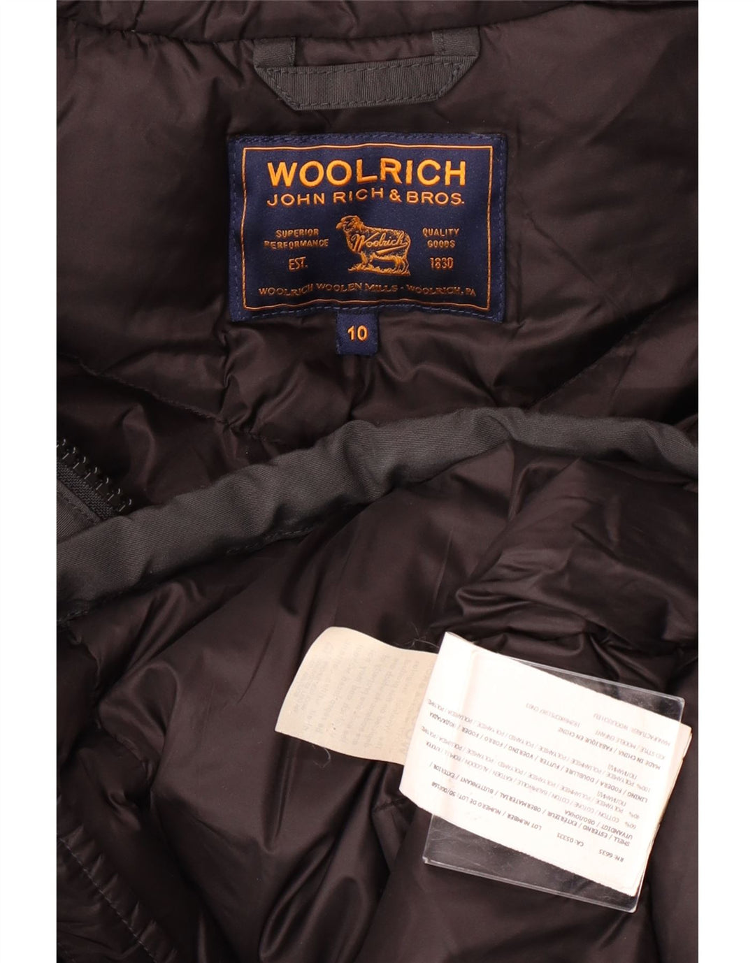 WOOLRICH Palton captusit cu gluga pentru baieti 9-10 ani bumbac negru