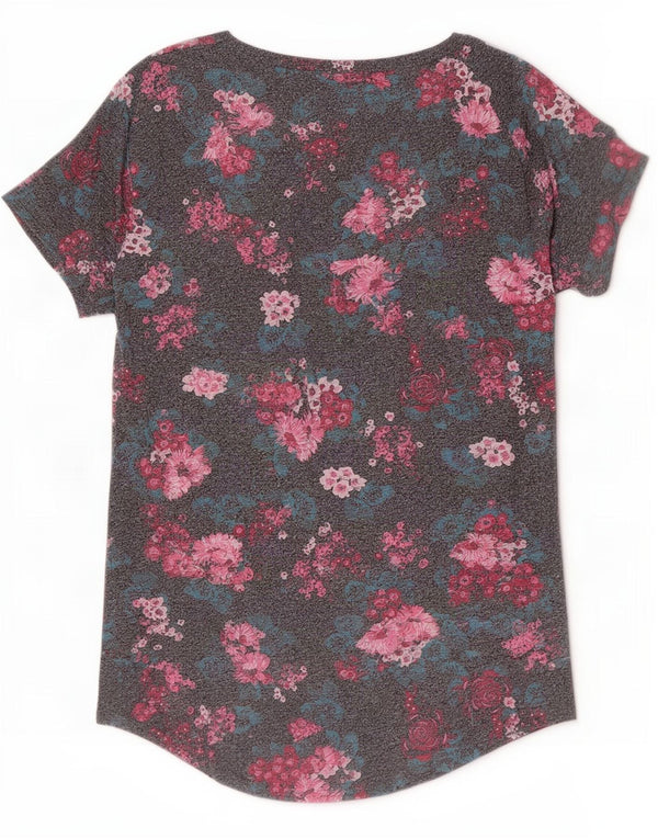 Tricou grafic Superdry pentru femei Top UK 6 XS bumbac cu flori gri