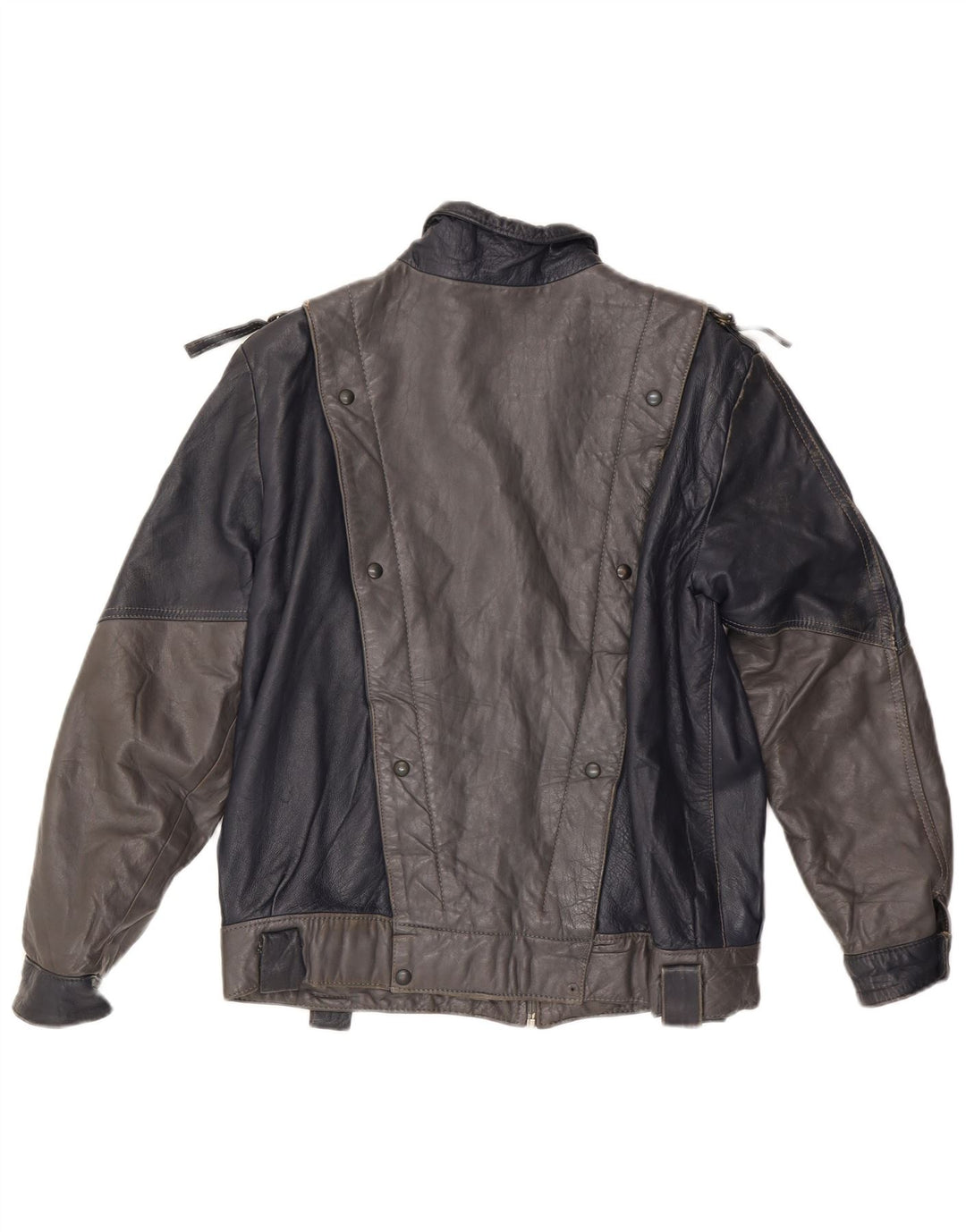 Jachetă de piele VINTAGE pentru femei UK 14 Medium Gri Colorblock