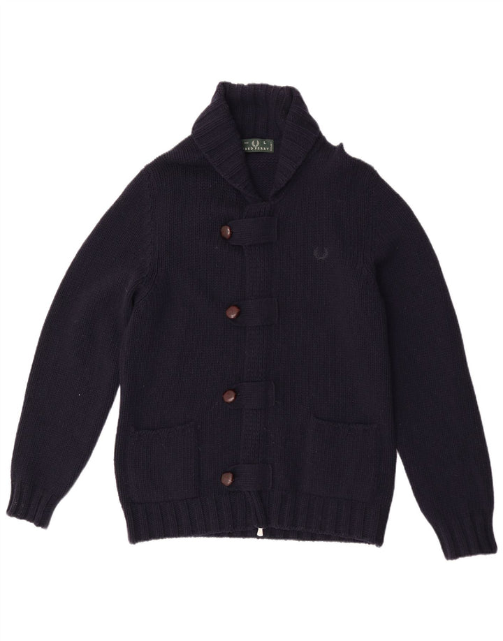Pulover cardigan pentru bărbați Fred Perry, lână mare, albastru