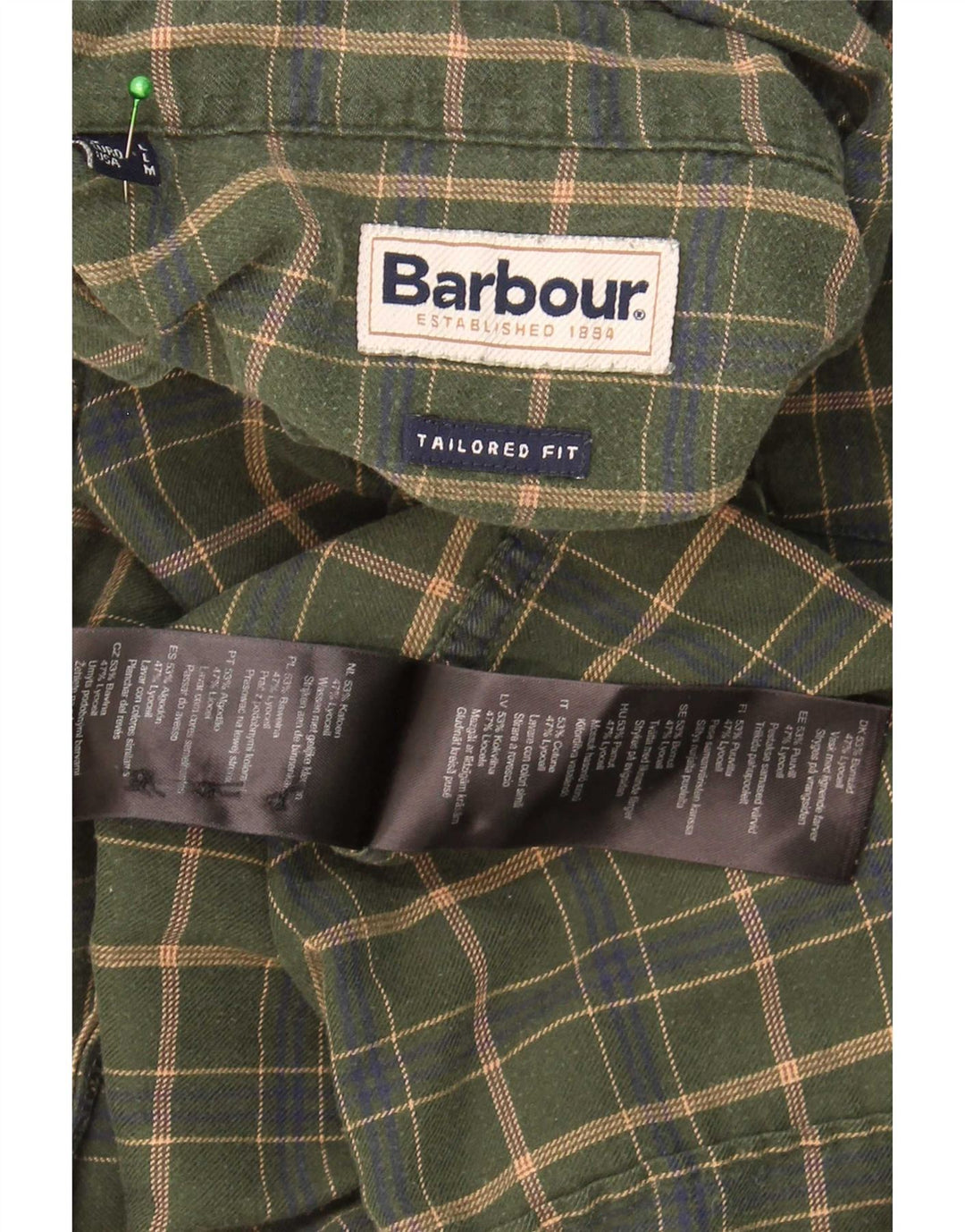 Cămașă pentru bărbați Barbour Tailored Fit, bumbac cu carouri mare, kaki