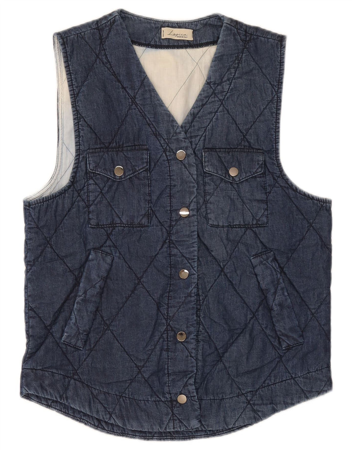 Gilet matlasat Vintage pentru femei UK 12 Medium Bluemarin Bumbac