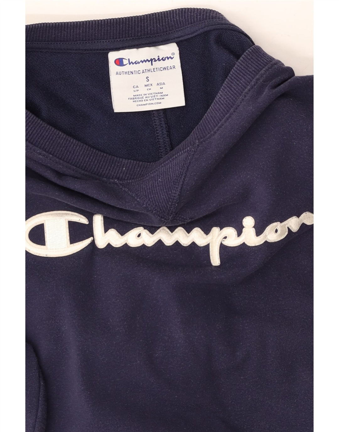 CHAMPION Womens Crop Oversized Sweatshirt Jumper UK 10 Small Navy Blue Vintage Champion and Second-Hand Champion from Messina Hembry 