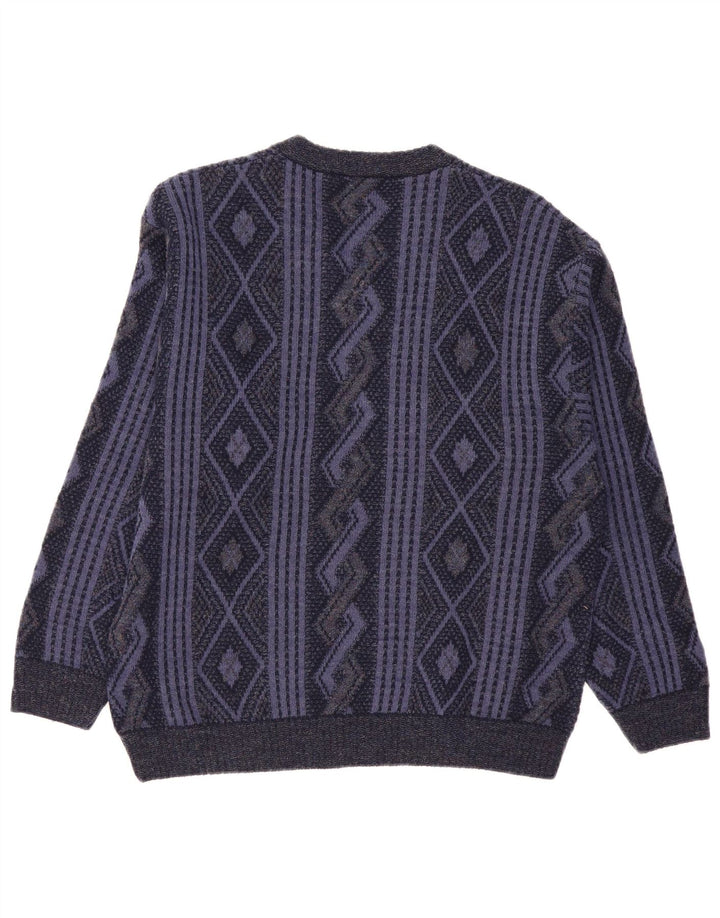 Pulover Naramaglie pentru bărbați cu decolteu în V, mijlociu, acrilic geometric, albastru marin