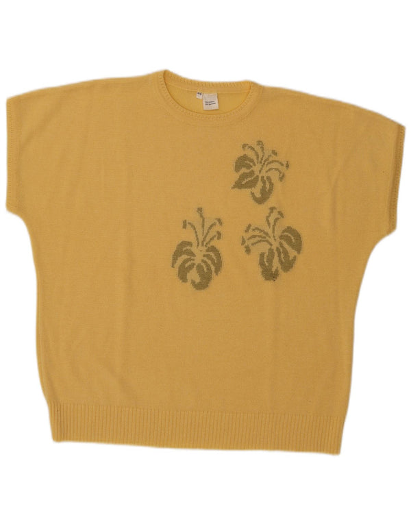 Pulover Vintage pentru damă cu mânecă scurtă cu gât crew pulover EU 44 XL Galben Floral