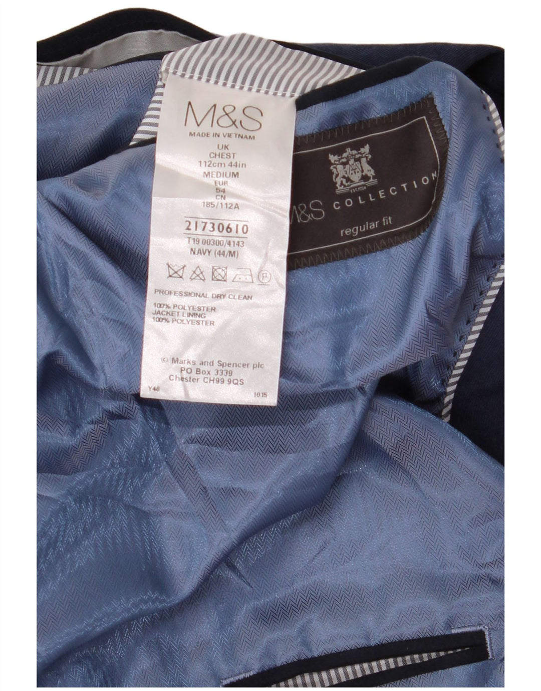 Jachetă pentru bărbați Marks & Spencer, cu 2 nasturi, Marea Britanie 44 2XL, poliester bleumarin
