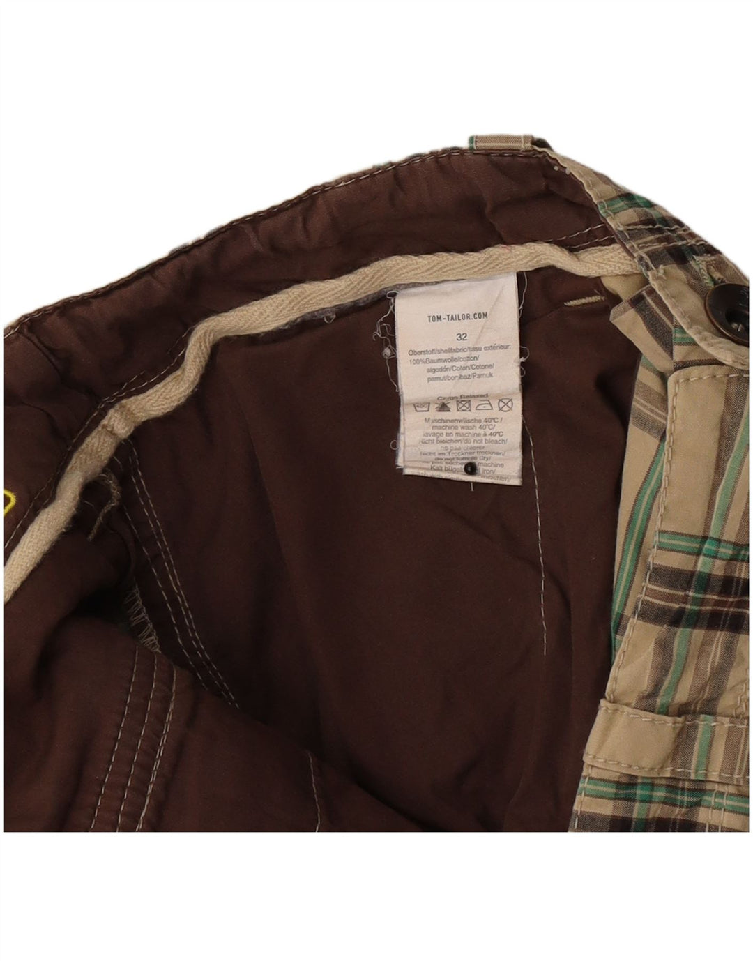Pantaloni scurți chino pentru bărbați Tom Tailor W32, bumbac carouri, bej mediu