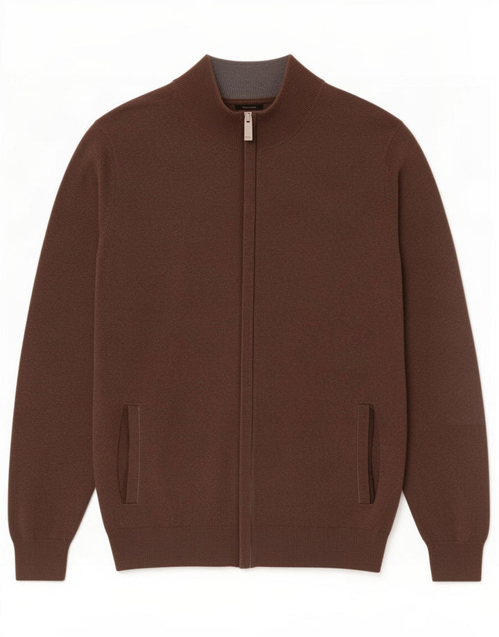 Pulover Cardigan Massimo Dutti pentru bărbați, bumbac maro mediu