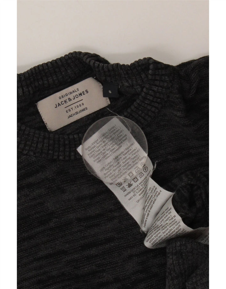 JACK & JONES Pulover pentru bărbați cu gât roșu, bumbac cu pete mici, gri