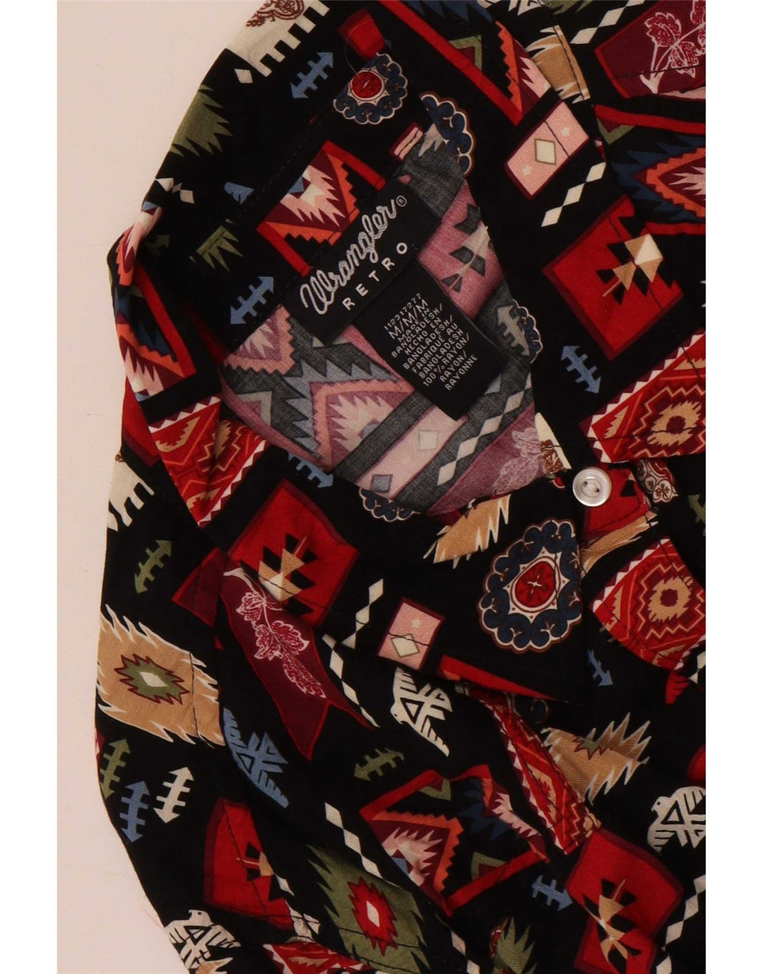 Bluză cămașă retro pentru femei Wrangler UK 14 Medium Black Geometric Rayon