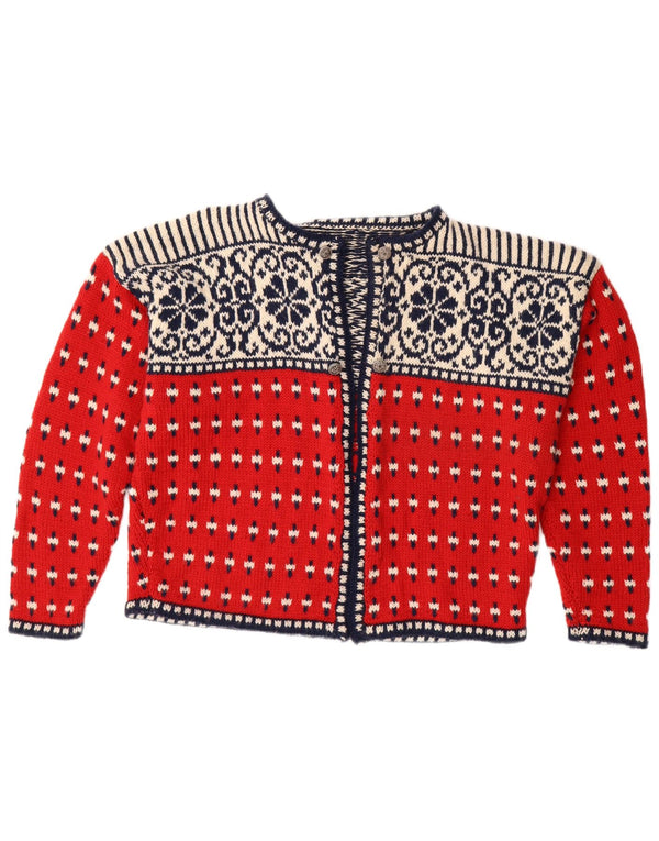 Pulover cardigan deschis pentru femei VINTAGE UK 18 XL Red Fair Isle