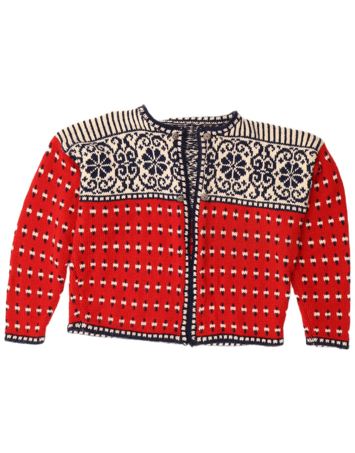 Pulover cardigan deschis pentru femei VINTAGE UK 18 XL Red Fair Isle