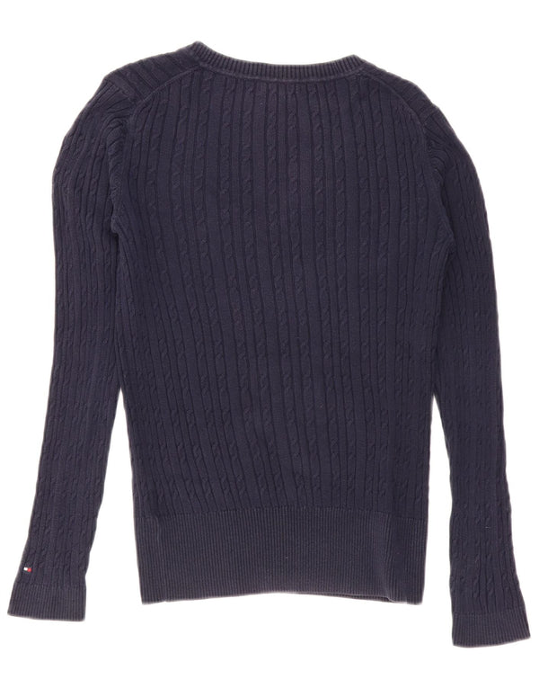Pulover Tommy Hilfiger pentru femei cu decolteu în V UK 14, mediu, bleumarin, bumbac