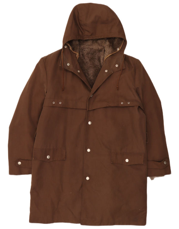 Jachetă parka Sherpa cu glugă vintage pentru bărbați UK 40 mare, maro, poliacrilic