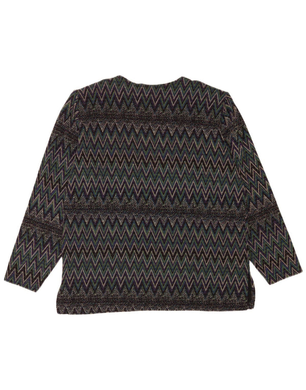 Bluză vintage cu mâneci lungi pentru femei UK 16 Chevron mare, multicolor