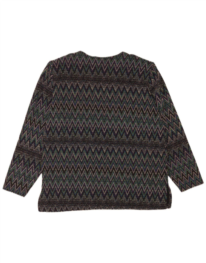 Bluză vintage cu mâneci lungi pentru femei UK 16 Chevron mare, multicolor