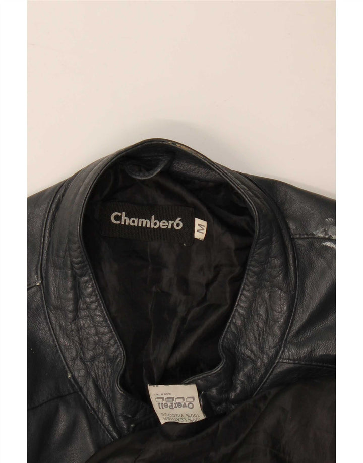 Vintage Womens Leather Racer Jacket UK 14 Medium Bleumarin Blue