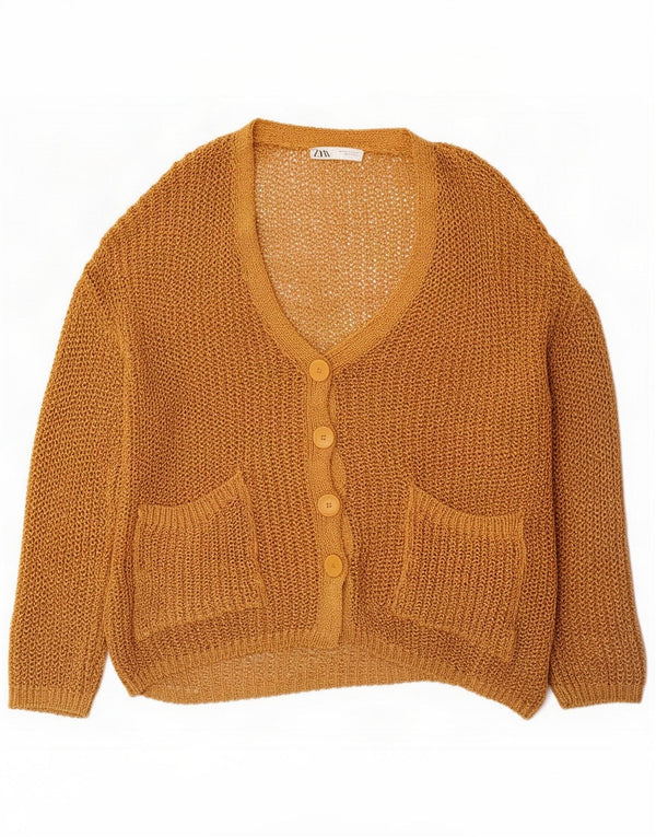 Zara Pulover cardigan supradimensionat din croșetat pentru femei UK 14 Medium Brown Acrylic