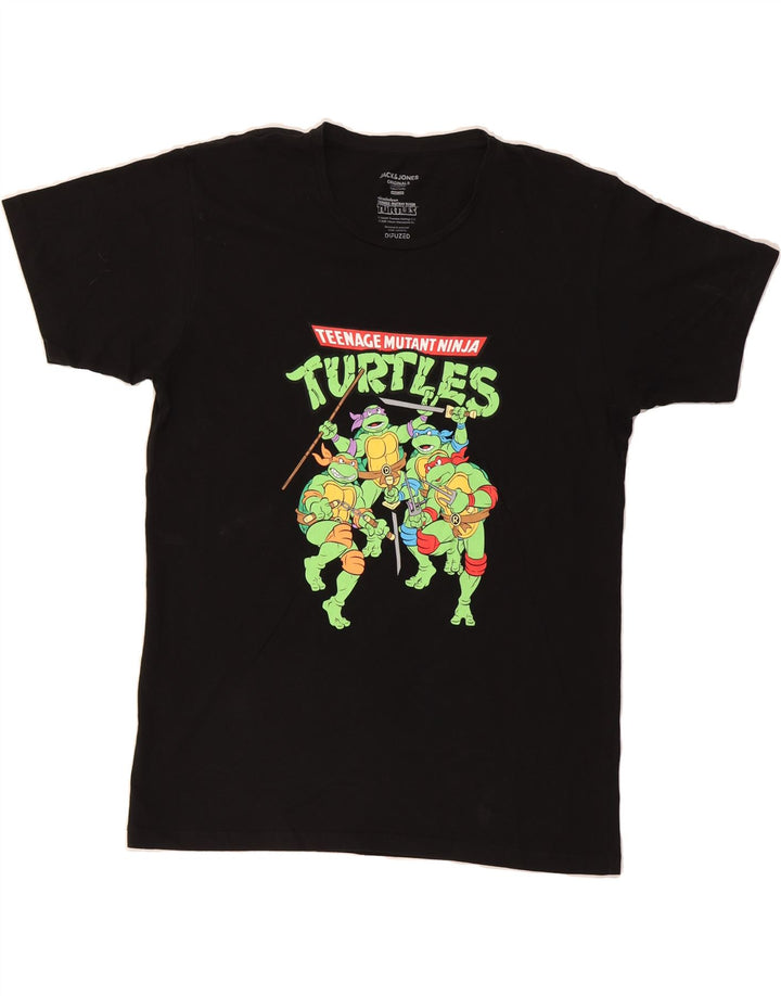 JACK & JONES Mens Turtles Graphic T-Shirt Top Medium Black Vintage Jack & Jones and Second-Hand Jack & Jones from Messina Hembry 