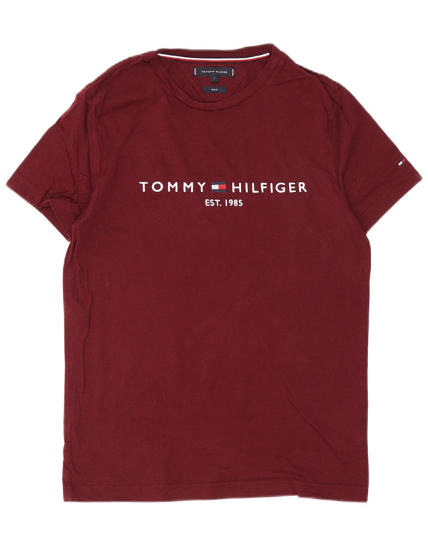 Tricou grafic pentru bărbați Tommy Hilfiger Slim Fit Top mic din bumbac burgundă