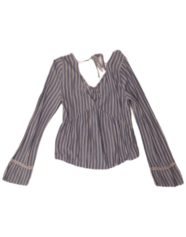 Bluză cu mânecă lungă pentru femei Hollister Crop Top UK 6 XS Blue Striped Viscose