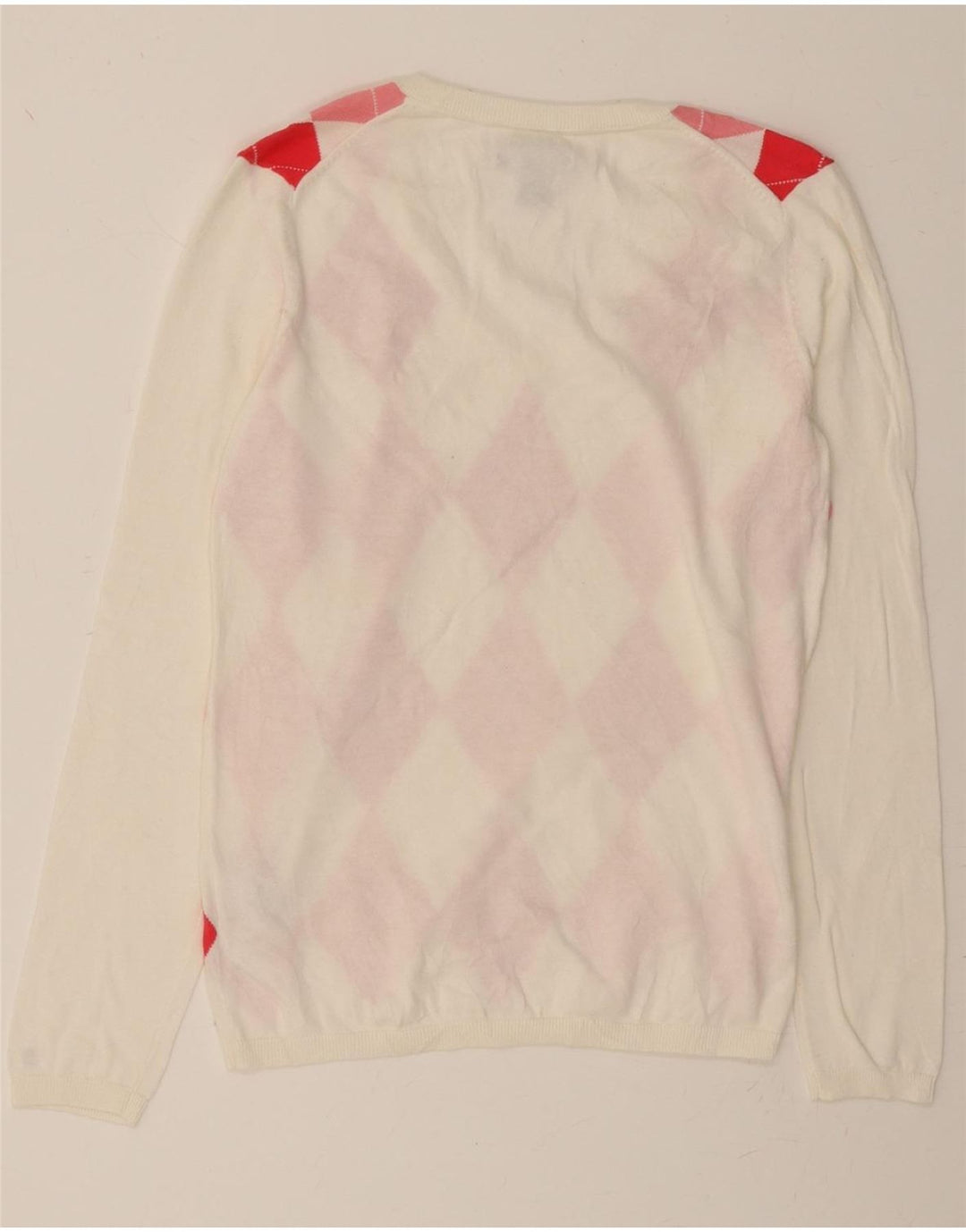 TOMMY HILFIGER Womens V-Neck Jumper Sweater UK 12 Medium White Vintage Tommy Hilfiger and Second-Hand Tommy Hilfiger from Messina Hembry 