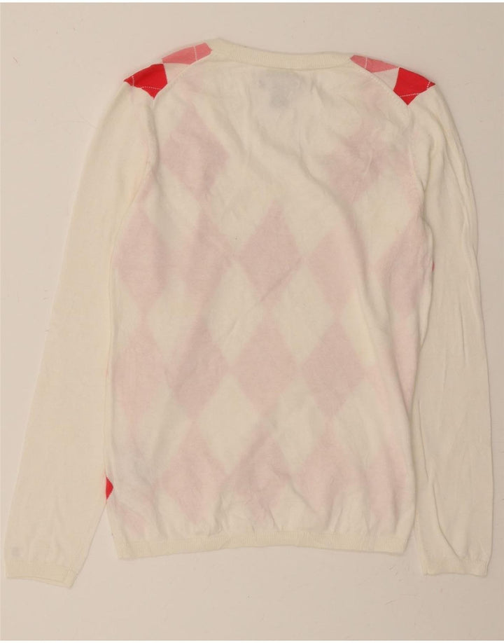 TOMMY HILFIGER Womens V-Neck Jumper Sweater UK 12 Medium White Vintage Tommy Hilfiger and Second-Hand Tommy Hilfiger from Messina Hembry 