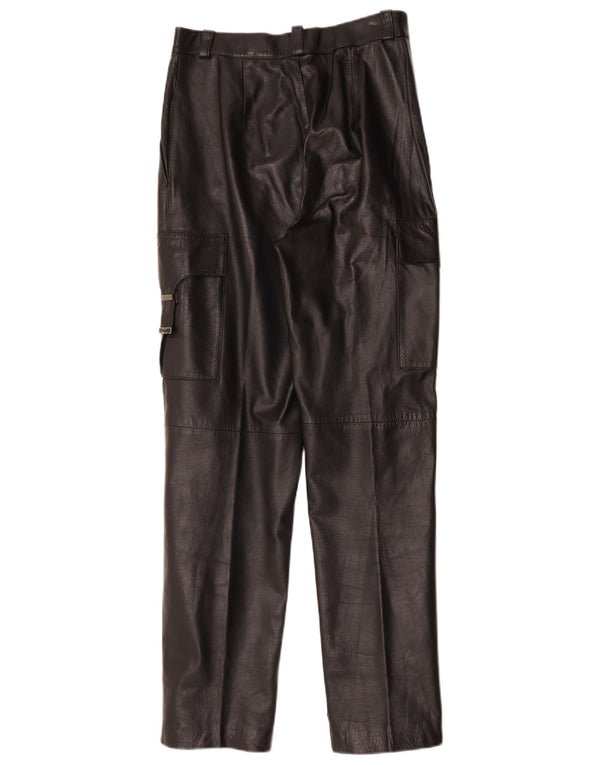FLORENTIA Pantaloni cargo din piele drepte pentru femei IT 44 Medium W28 L31 Negru