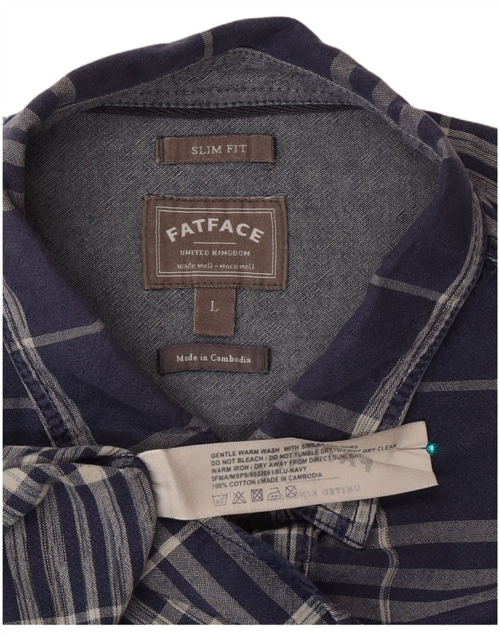 Cămașă pentru bărbați Fat Face Slim Fit, mare, albastru bleumarin, bumbac cu carouri