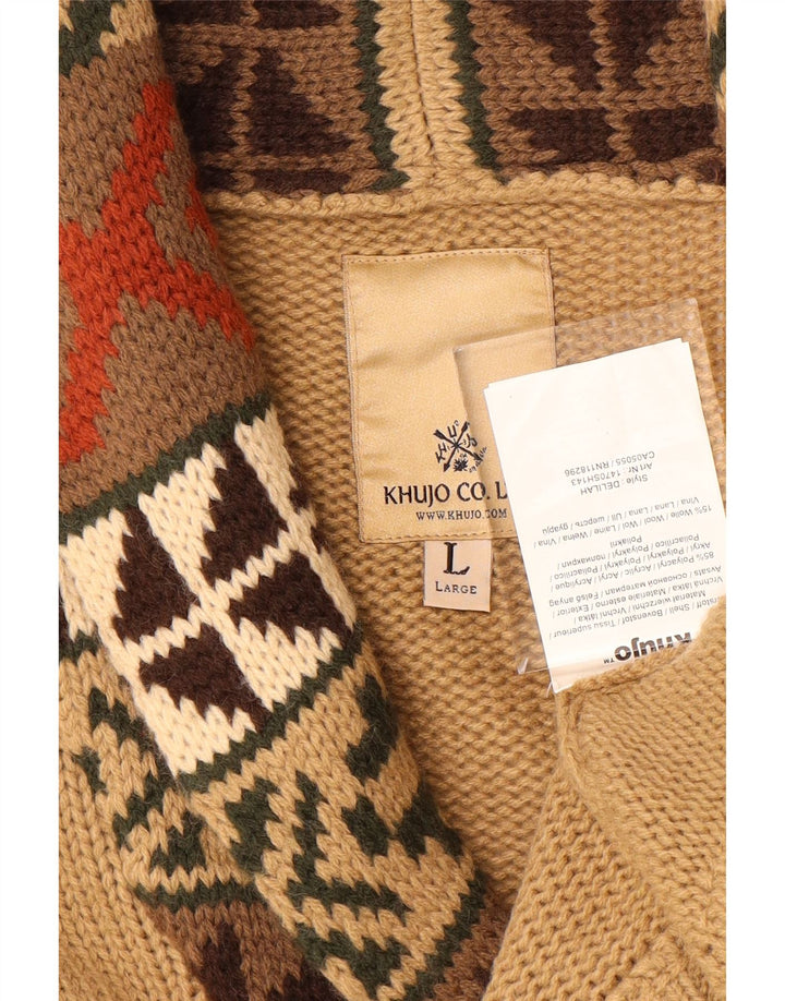 Pulover cardigan pentru femei KHUJO UK 16 mare bej geometric acrilic