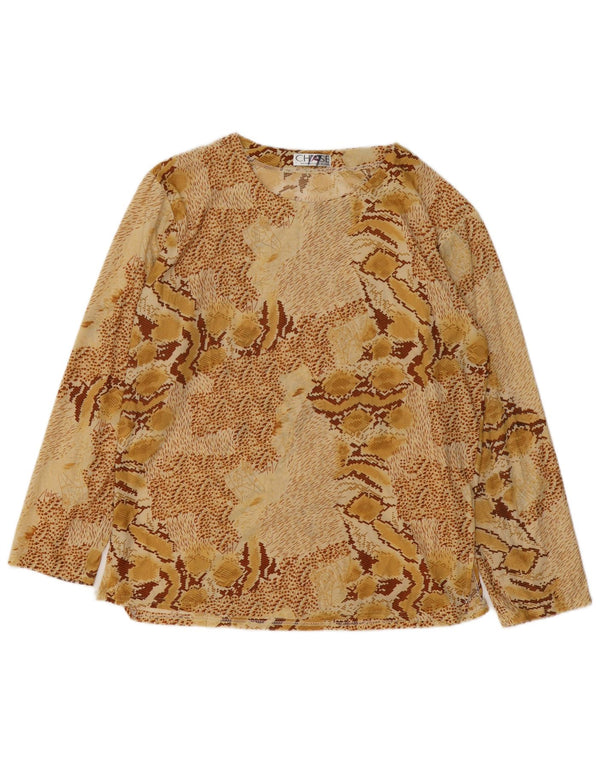 Bluză cu mânecă lungă pentru femei VINTAGE UK 18 XL bumbac cu imprimeu animal bej