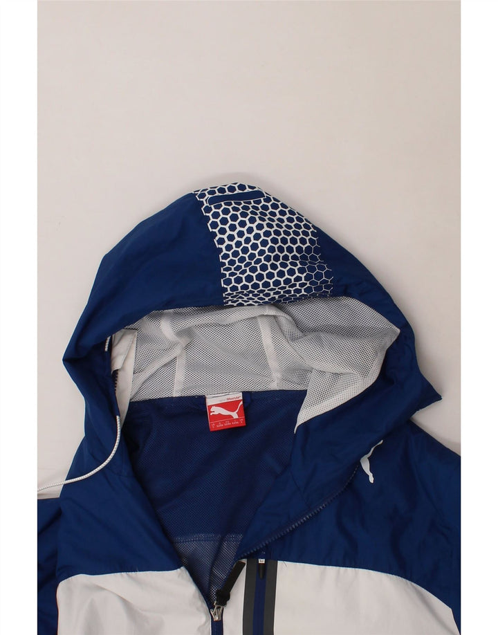 PUMA Mens Hooded Rain Jacket UK 40 Large Navy Blue Colourblock Polyester Vintage Puma and Second-Hand Puma from Messina Hembry 