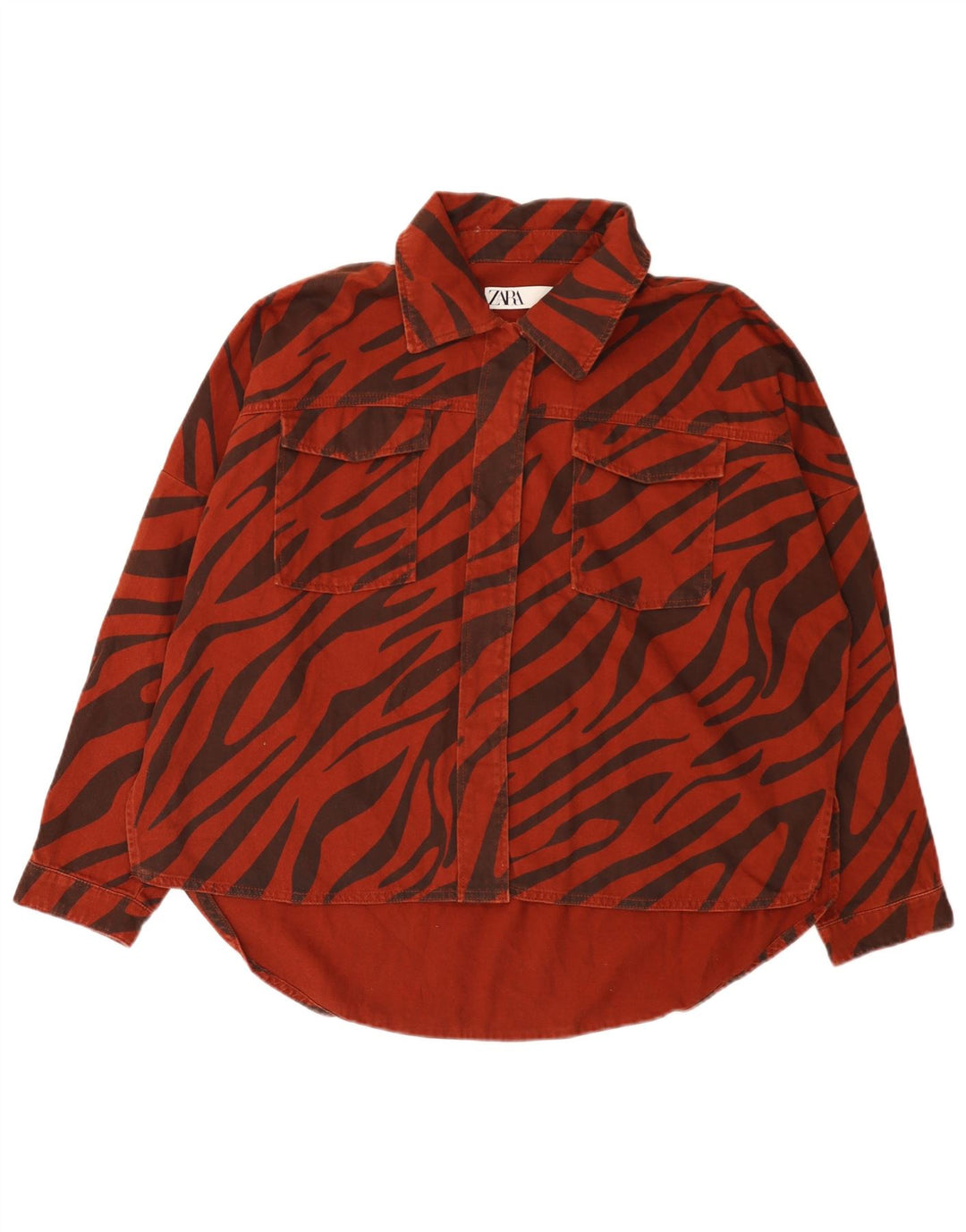 Cămașă de blugi supradimensionată pentru femei Zara UK 14 Medium Red Animal Print