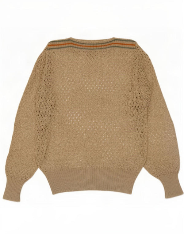 Pulover vintage pentru femei cu gât de barcă UK 14 Medium Bej cu dungi