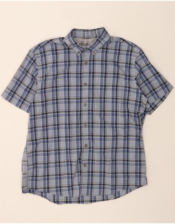 EDDIE BAUER Mens Classic Fit Short Sleeve Shirt Large Blue Check Cotton Vintage Eddie Bauer and Second-Hand Eddie Bauer from Messina Hembry 