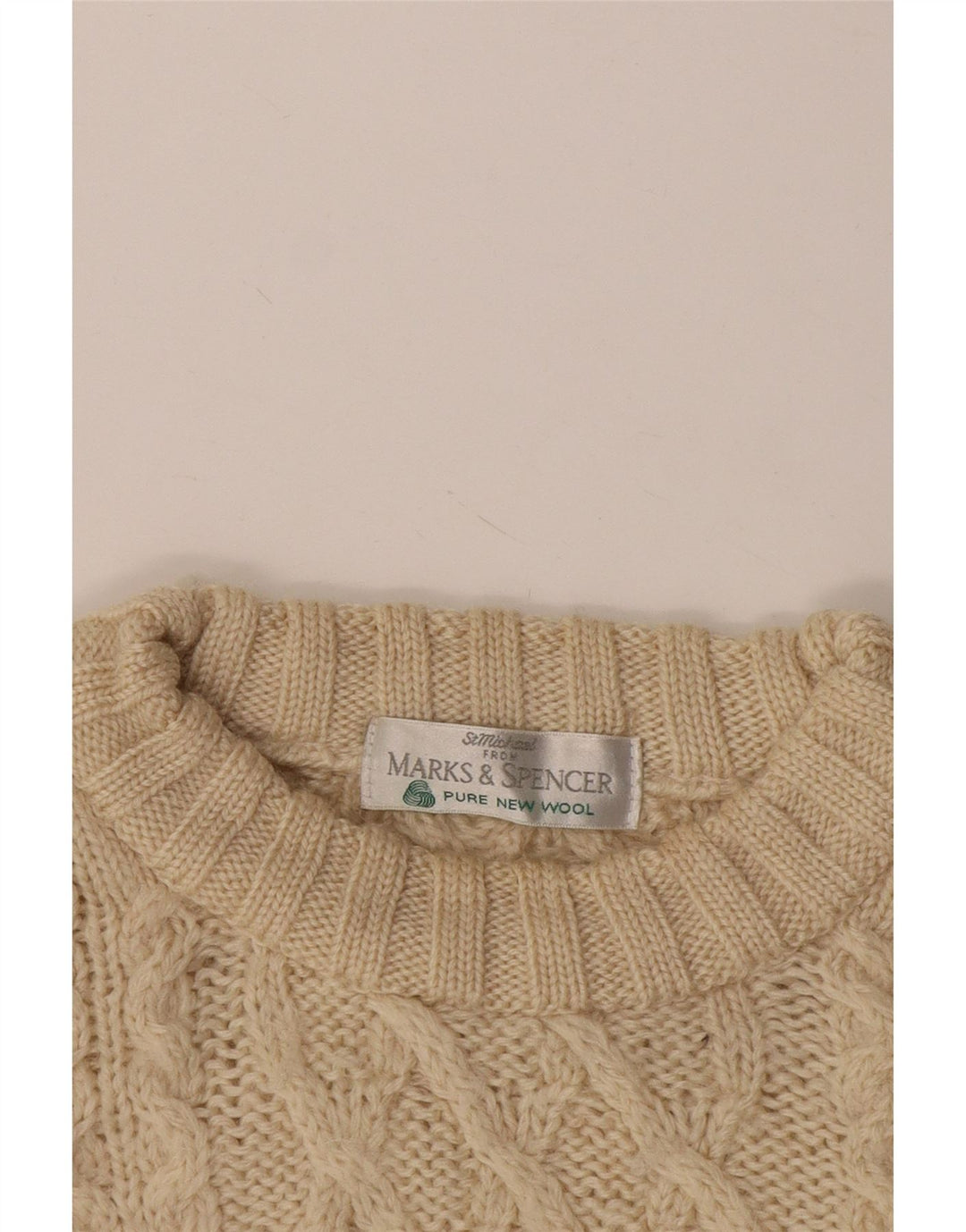 Pulover pentru bărbați Marks & Spencer, cu gât crew, 2XL, bej, lână