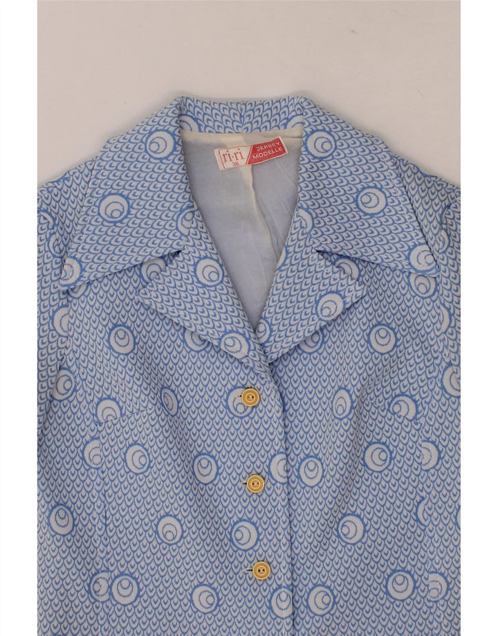 VINTAGE Womens Short Sleeve 4 Button Blazer Jacket IT 38 XS Blue Geometric Vintage Vintage and Second-Hand Vintage from Messina Hembry 