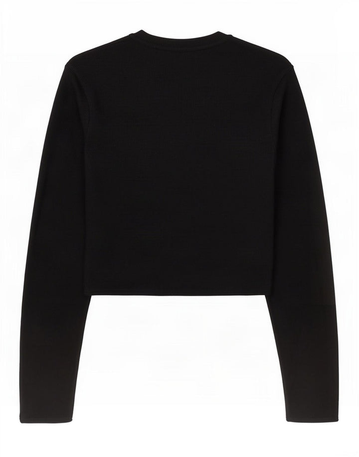 Crop Top pentru femei Zara cu mânecă lungă UK 8 mic, negru, viscoză