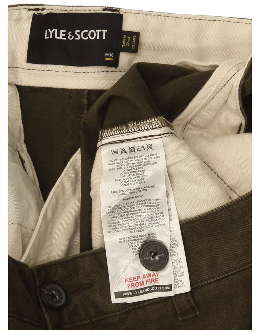Pantaloni scurți chino LYLE & SCOTT pentru bărbați W36, bumbac kaki mare