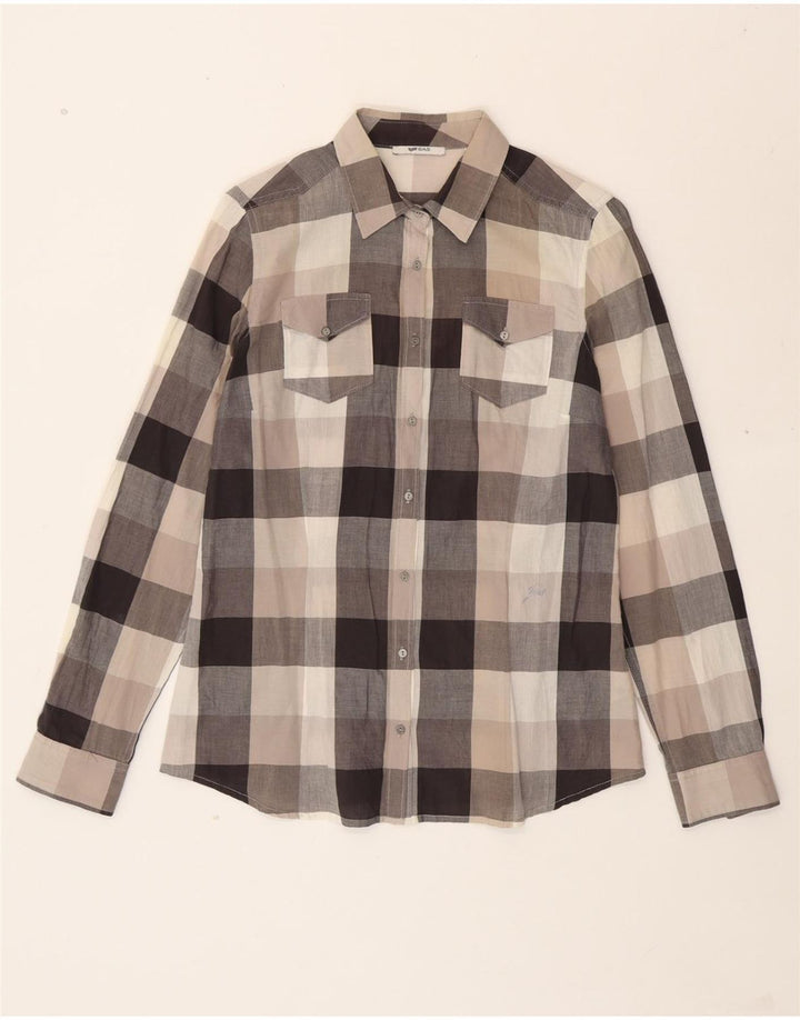 GAS Womens Shirt UK 14 Medium Beige Check Cotton Vintage Gas and Second-Hand Gas from Messina Hembry 