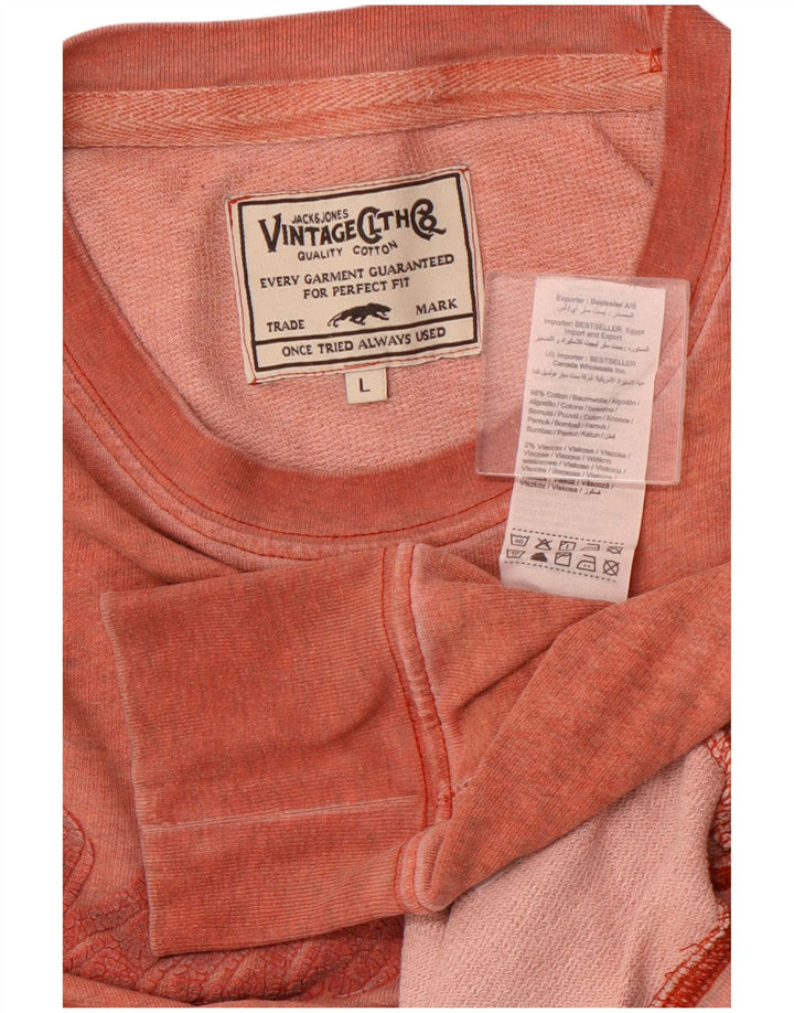 JACK & JONES Top grafic pentru bărbați cu mânecă lungă, mare, roz, bumbac