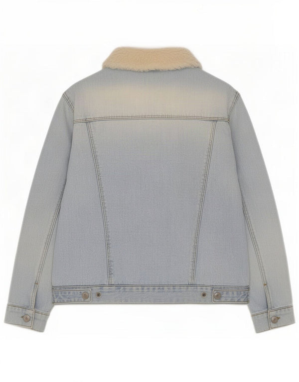 Jachetă de denim Sherpa Topshop pentru femei UK 10 mic, albastru, bumbac color bloc