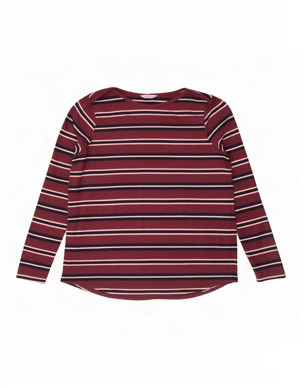 Fat Face Womens Top Long Sleeve UK 18 XL Burgundy Striped Cotton