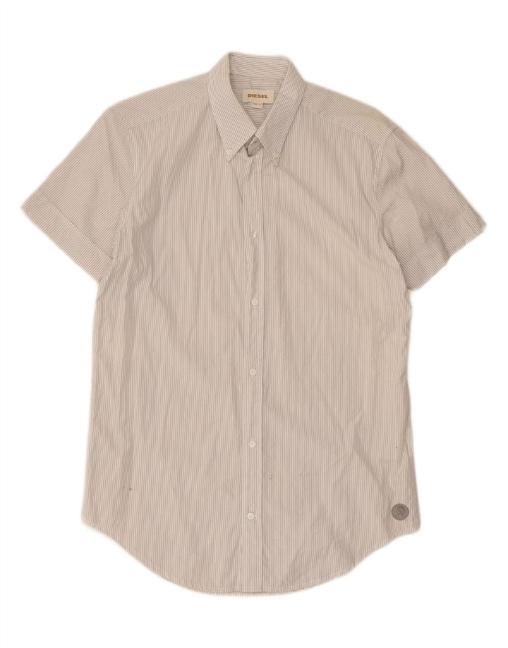 Diesel Mens Short Sleeve Shirt Large White Pinstripe Cotton