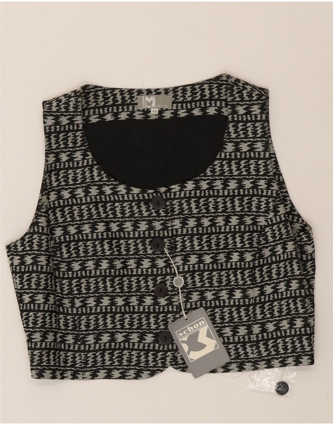 VINTAGE Womens Waistcoat IT 46 Large Black Houndstooth Viscose Vintage Vintage and Second-Hand Vintage from Messina Hembry 