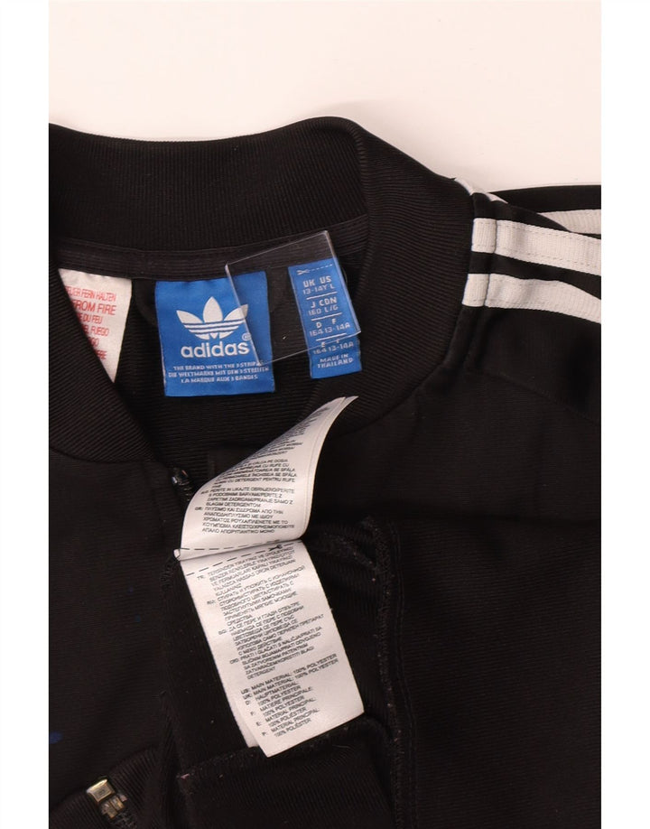 ADIDAS Boys Tracksuit Top Jacket 13-14 Years Black Polyester