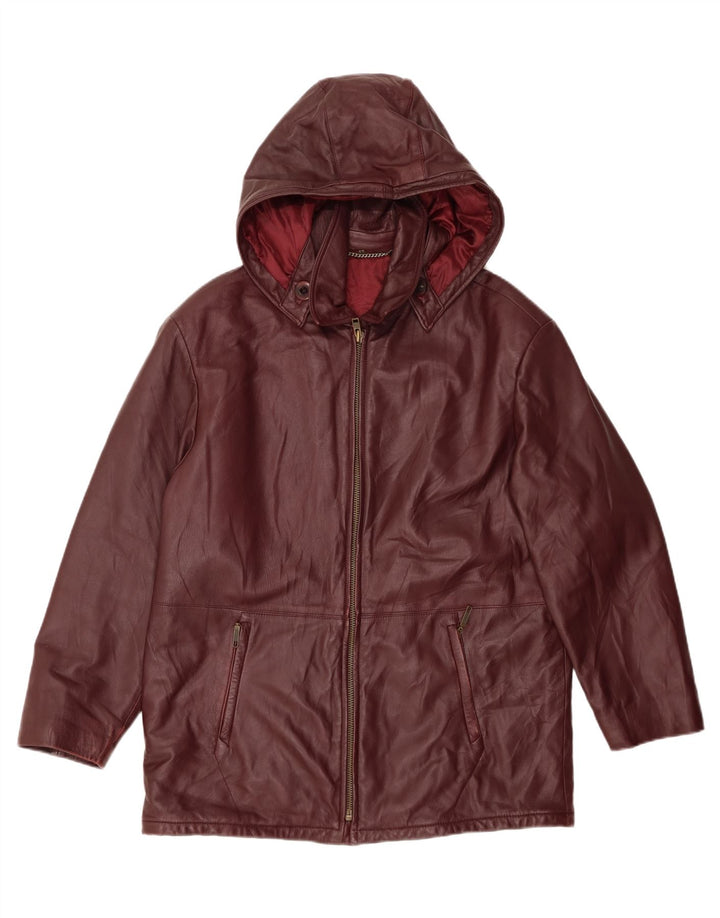 Jachetă de piele pentru femei VINTAGE cu glugă IT 48 XL din piele burgundă